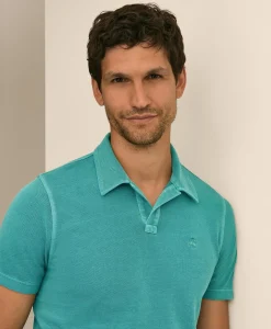 Cotton Pique Garment-Dyed Johnny Collar Polo Shirt