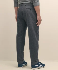 Cotton Pleated Side-Tab Checked Chino