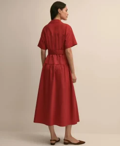 Cotton Sateen Belted Shirtdress