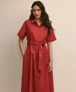 Cotton Sateen Belted Shirtdress