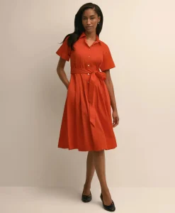 Cotton Sateen Belted Shirtdress