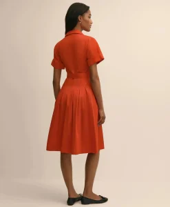 Cotton Sateen Belted Shirtdress