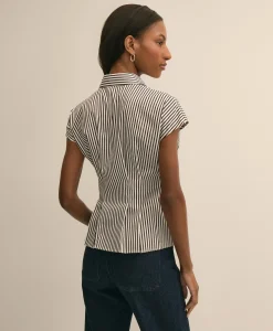 Cotton Sateen Stripe Peplum Shirt