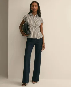 Cotton Sateen Stripe Peplum Shirt