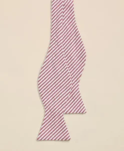 Cotton Seersucker Stripe Bow Tie