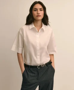 Cotton Short-Sleeve Drop-Shoulder Shirt