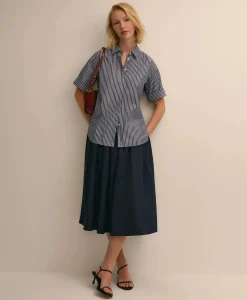 Cotton Short-Sleeve Drop-Shoulder Striped Shirt