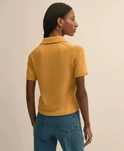 Cotton Short-Sleeve Polo Sweater