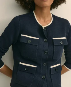 Cotton Tipped 4-Pocket Cardigan