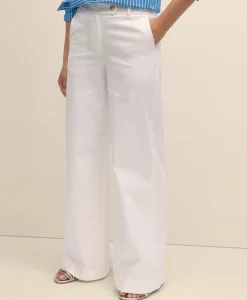 Cotton Twill Wide-Leg Pants