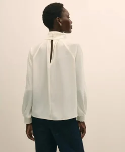 Crepe Band-Collar Relaxed Blouse