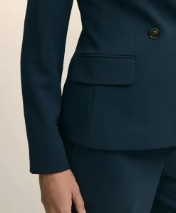 Crepe Double-Breasted Collarless Jacket