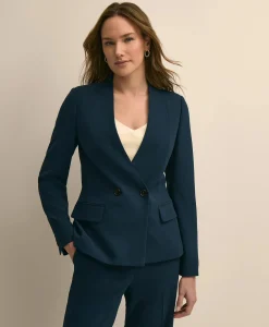 Crepe Double-Breasted Collarless Jacket