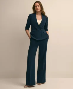 Crepe Double-Breasted Collarless Jacket