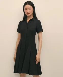 Crepe Pleated Shirt Dress