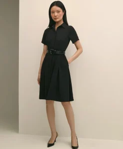 Crepe Pleated Shirt Dress