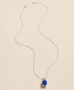 0.3 CT. Lab-Grown Diamond 12mm Sapphire 14k White Gold Pendant Necklace