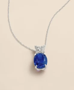 0.3 CT. Lab-Grown Diamond 12mm Sapphire 14k White Gold Pendant Necklace