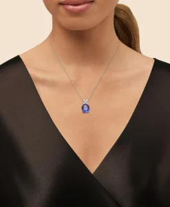 0.3 CT. Lab-Grown Diamond 12mm Sapphire 14k White Gold Pendant Necklace