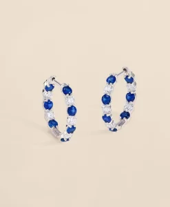 1 CT. Lab-Grown Diamond 3mm Sapphire 14k White Gold Hoop Earrings
