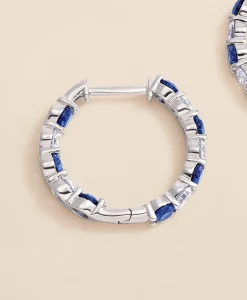 1 CT. Lab-Grown Diamond 3mm Sapphire 14k White Gold Hoop Earrings