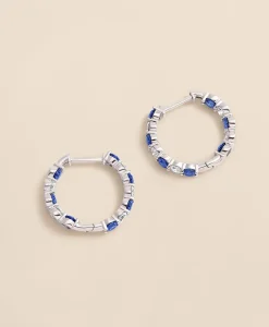 1 CT. Lab-Grown Diamond 3mm Sapphire 14k White Gold Hoop Earrings