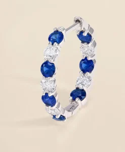 1 CT. Lab-Grown Diamond 3mm Sapphire 14k White Gold Hoop Earrings