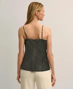 Dot-Print Lace-Trim Cami in Silk Charmeuse