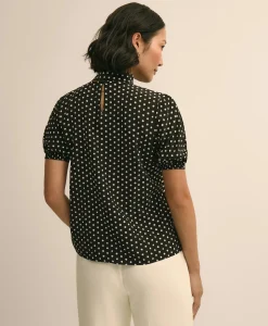 Dot-Print Tie-Neck Blouse