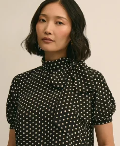 Dot-Print Tie-Neck Blouse