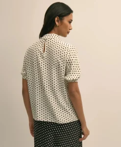 Dot-Print Tie-Neck Blouse