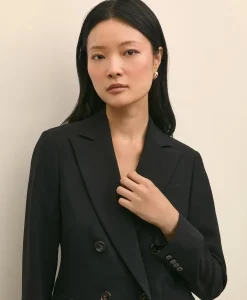 Double-Breasted Peak Lapel Jacket in Fine Twill Stretch Crepe