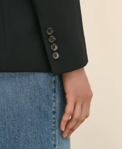 Double-Breasted Peak Lapel Jacket in Fine Twill Stretch Crepe