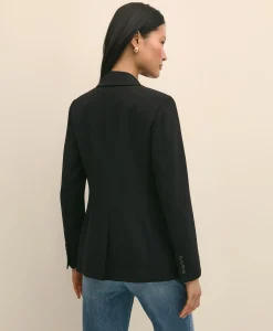 Double-Breasted Peak Lapel Jacket in Fine Twill Stretch Crepe