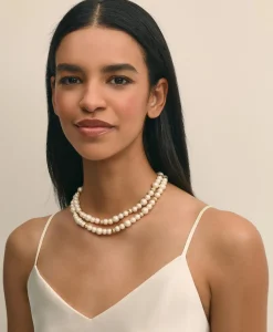 Double Strand Gold-Tone Faux-Pearl Necklace