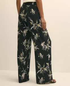 Easy Fit, Elastic Back Wide-Leg Soft Bird Print Pants