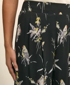 Easy Fit, Elastic Back Wide-Leg Soft Bird Print Pants