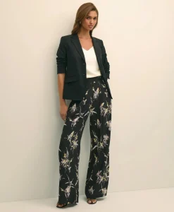 Easy Fit, Elastic Back Wide-Leg Soft Bird Print Pants