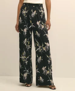 Easy Fit, Elastic Back Wide-Leg Soft Bird Print Pants