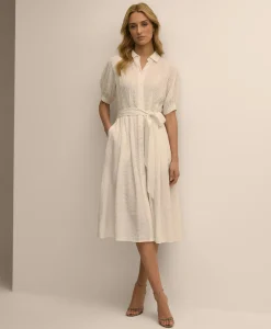 Embroidered Belted Shirt Dress
