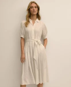 Embroidered Belted Shirt Dress