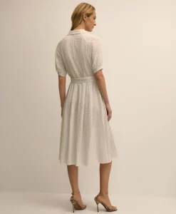 Embroidered Belted Shirt Dress