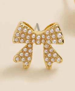 Faux-Pearl Bow Stud Earrings