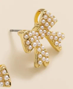 Faux-Pearl Bow Stud Earrings