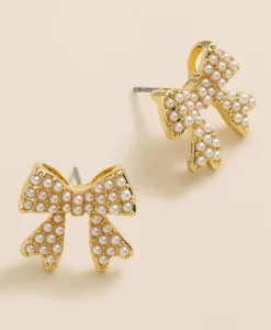 Faux-Pearl Bow Stud Earrings