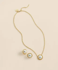 Faux Pearl Cabochon Rope-Bezel Set