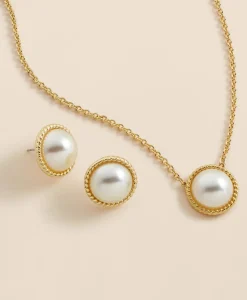 Faux Pearl Cabochon Rope-Bezel Set