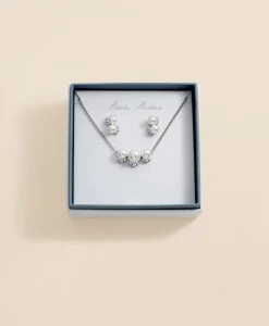 Faux Pearl Cubic-Zirconia Cluster Necklace and Earrings Set
