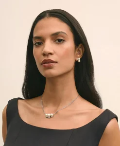 Faux Pearl Cubic-Zirconia Cluster Necklace and Earrings Set
