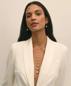 Faux-Pearl-Drop Fine-Chain Earrings